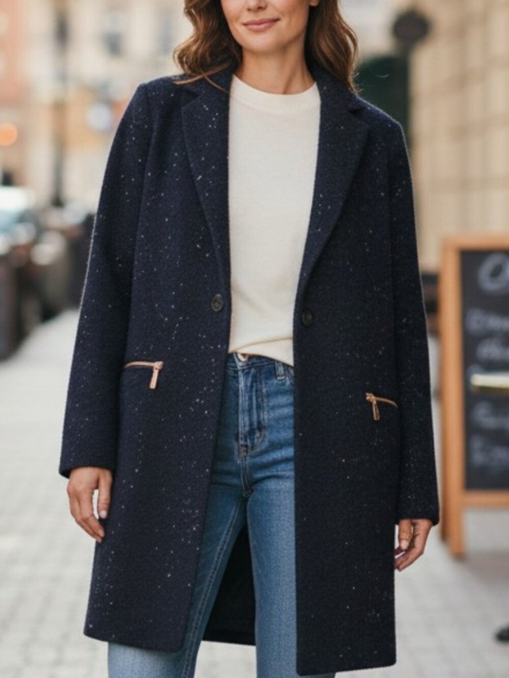 Bar III Navy Blue Marled Wool-blend Pea Coat